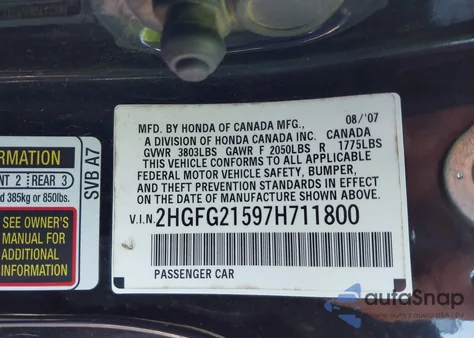 2007 Honda Civic Si from USA, damaged, VIN 2HGFG21597H711800